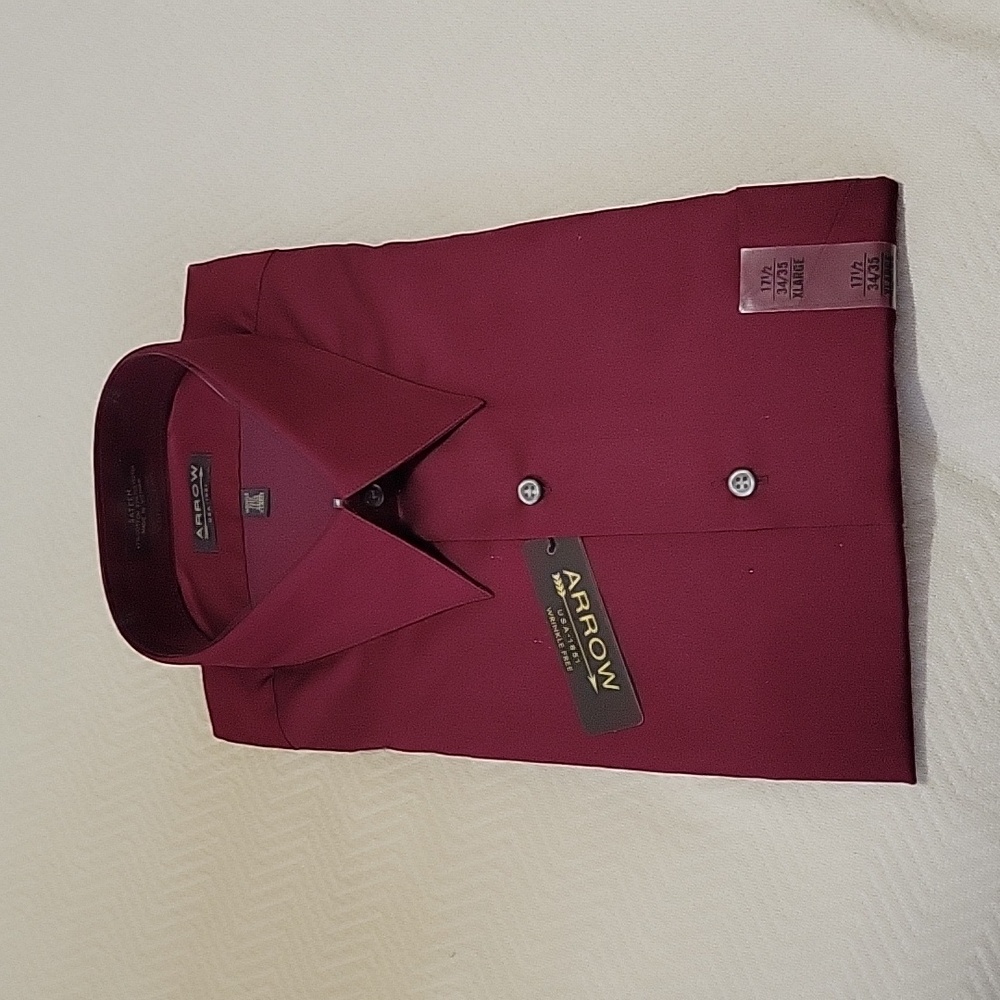 Arrow Sateen Wine Dress Shirt - 17-1/2 34-35